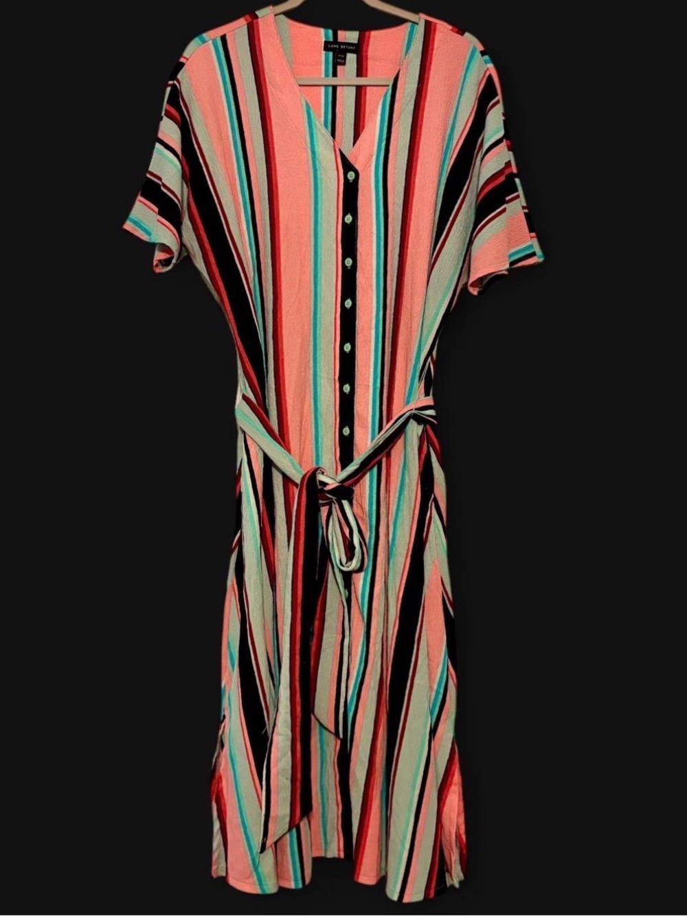 EUC Lane Bryant pink, Black & Mint Striped Midi Dress